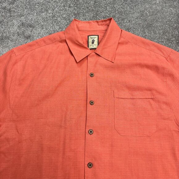 Jamaica Jaxx Silk Vacahun Button Down Shirt Mens Large Coral Short Sleeve Casual - Picture 4 of 16